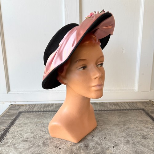 Vtg 1940s black felt big - 1940s,